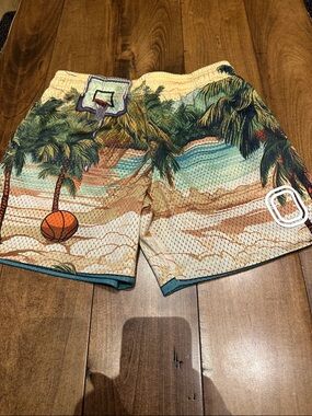 Overtime Tropical Palm Basketball Athletic Shorts - Multi color Y-Large